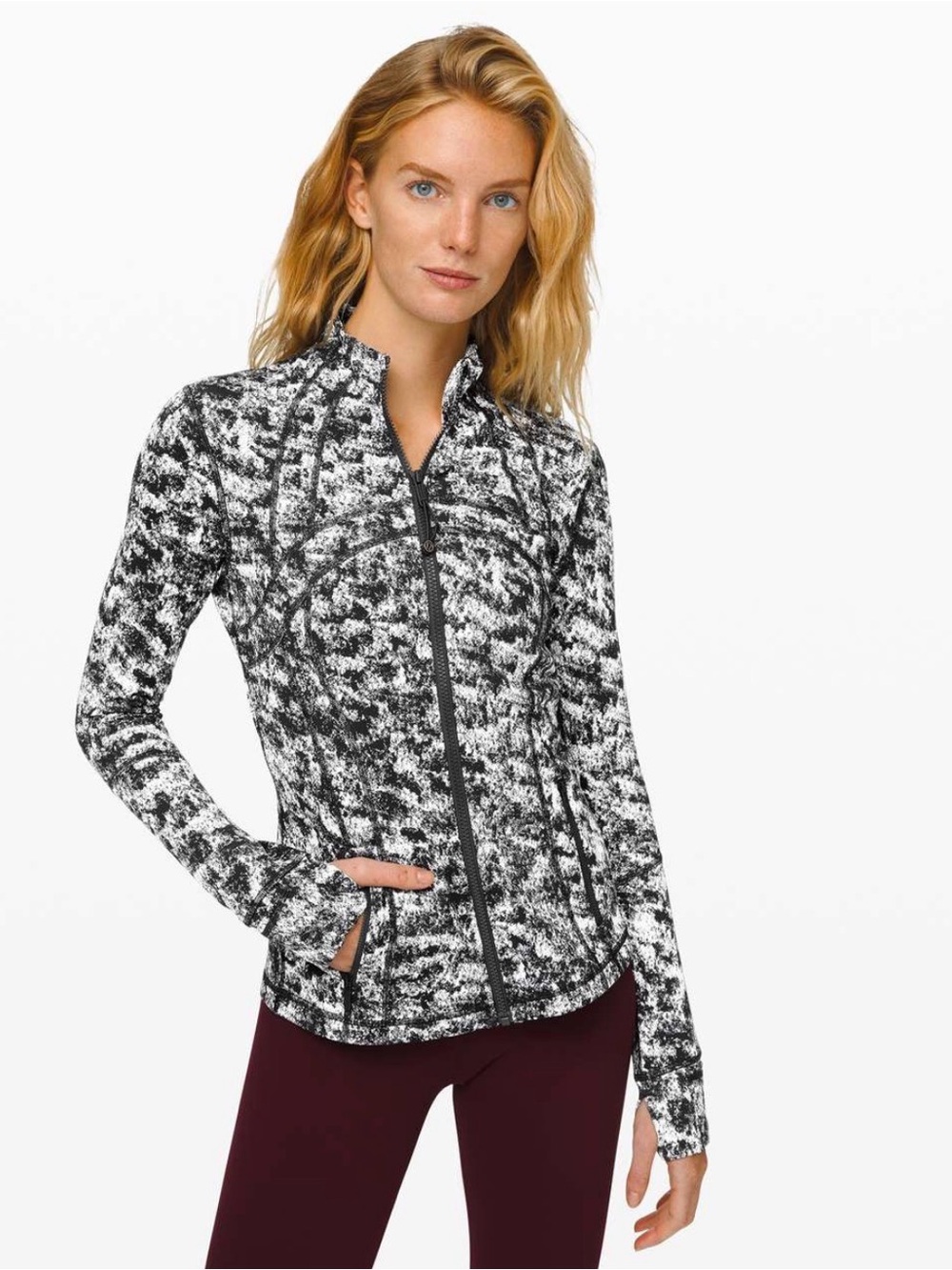 Lululemon Black & White Marled Full-Zip Bomber Jacket